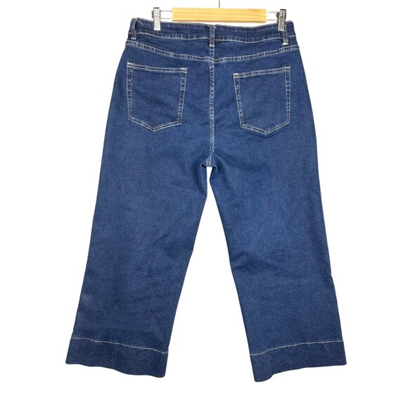 Womens Cropped Wide Leg Jeans XL High Waist Pants Dark Wash Stretch - Picture 4 of 7